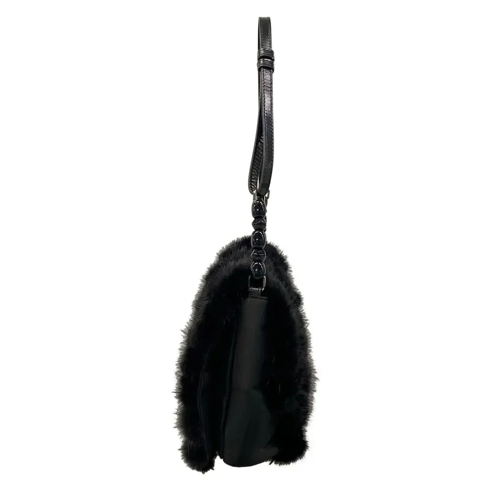 Christian Dior Maris Pearl Shoulder Bag Fur Nylon Leather